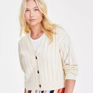 Macys Women's Pointelle-Stitch Cardigan XS Alabaster
